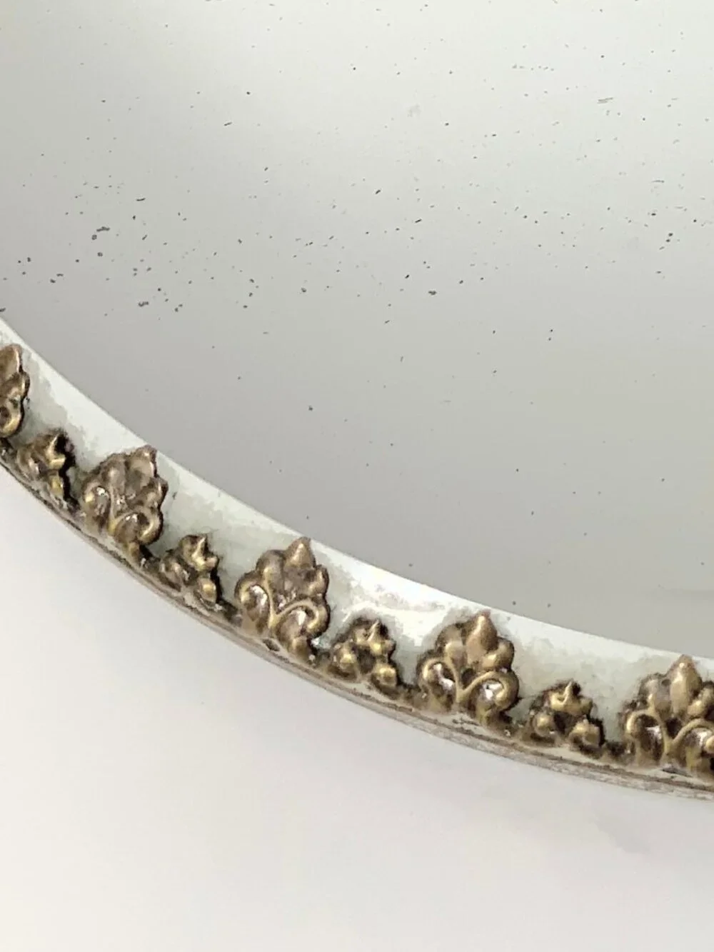 Vintage Round Beveled Mirror Vanity Tray Gold Fleur De Lis 3 Foot 12
